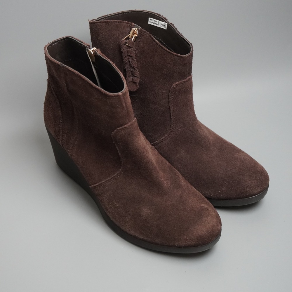 Crocs Leigh Suede Wedge Bootie Brown Ankle Boots Womens 8.5 203418